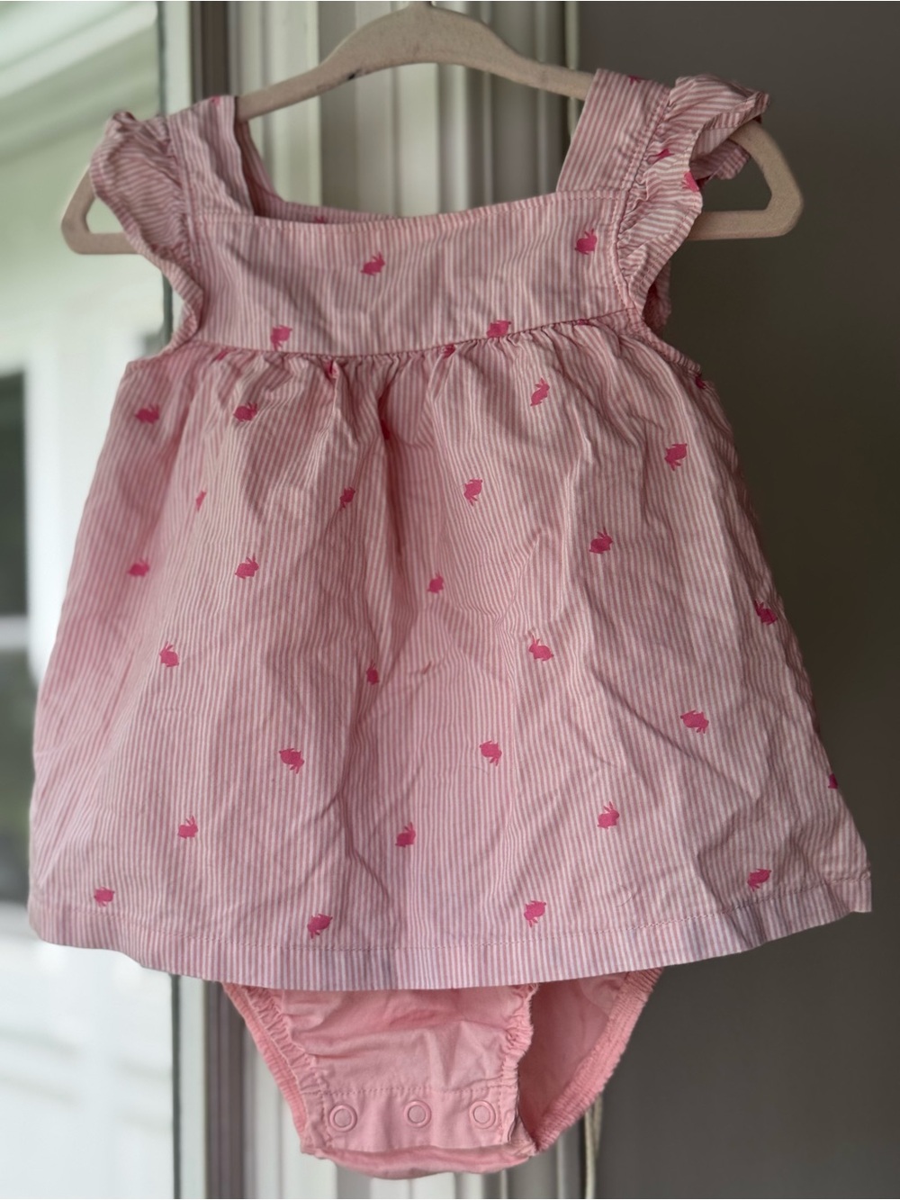 NWOT Carter's Baby Girl Pink Bunny Seersucker Dress Diaper Cover Set 9M
